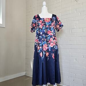eShakti Wayward Fancies Custom Floral Fit Flare Midi Dress Pockets Square Neck